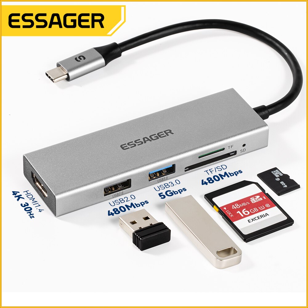 Essager 5 in 1 USB C HUB HDMI- - đánh giá và giá Hdmi Adapter Tablet