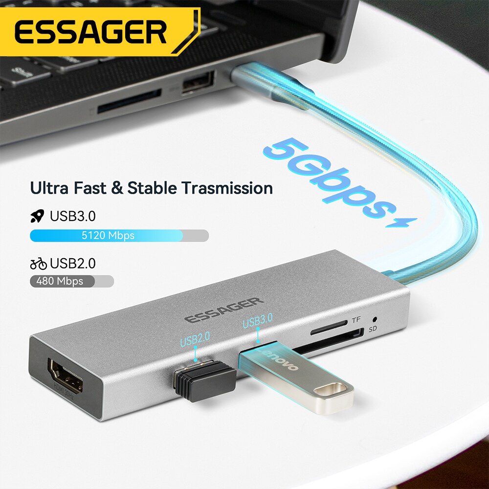 Essager 5 in 1 USB C HUB HDMI- - đánh giá và giá Hdmi Adapter Tablet